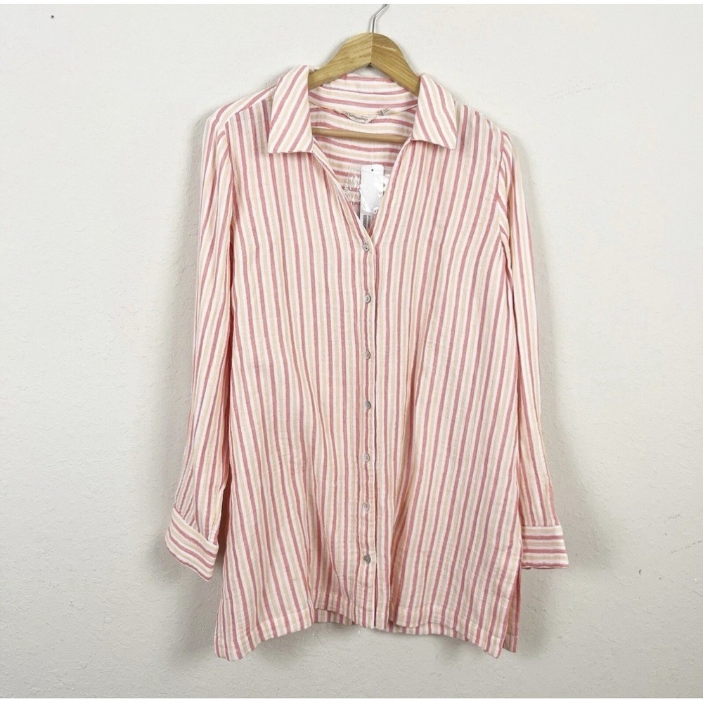 NWT Soft Surroundings Escambia Cotton Gauze Blouse Tunic Top Medium Long Sleeves